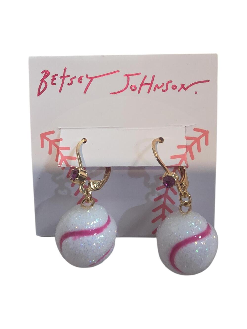 Betsey Johnson Baseball Dangle Earrings